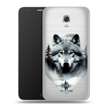 Пластиковый чехол на Alcatel Pop 4 Plus с принтом Волк в лесу Пластиковый чехол на Alcatel Pop 4 Plus с принтом Волк в лесу