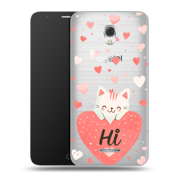 Пластиковый чехол на Alcatel Pop 4 Plus с принтом котенок и сердечко