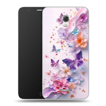 Пластиковый чехол на Alcatel Pop 4 Plus с принтом цветы бабочки Пластиковый чехол на Alcatel Pop 4 Plus с принтом цветы бабочки