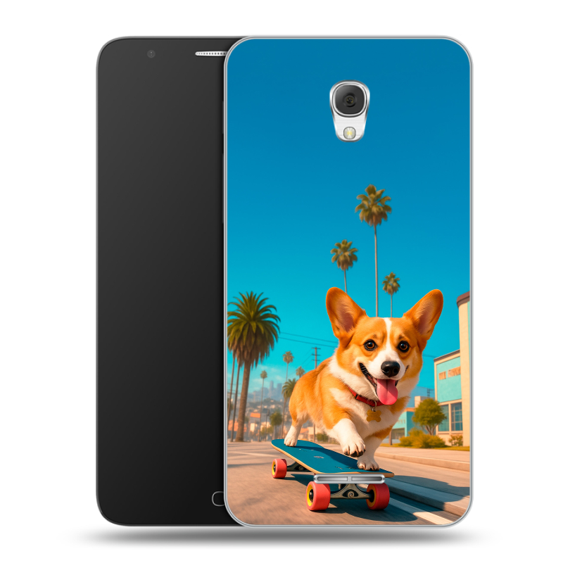 Пластиковый чехол на Alcatel Pop 4 Plus с принтом Корги на скейте Пластиковый чехол на Alcatel Pop 4 Plus с принтом Корги на скейте