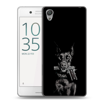 Пластиковый чехол на Sony Xperia X Performance с принтом Доберман и пистолет Пластиковый чехол на Sony Xperia X Performance с принтом Доберман и пистолет