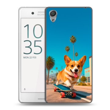 Пластиковый чехол на Sony Xperia X Performance с принтом Корги на скейте Пластиковый чехол на Sony Xperia X Performance с принтом Корги на скейте