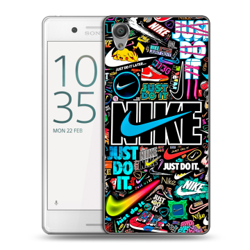Пластиковый чехол на Sony Xperia X Performance с принтом найк nike черный