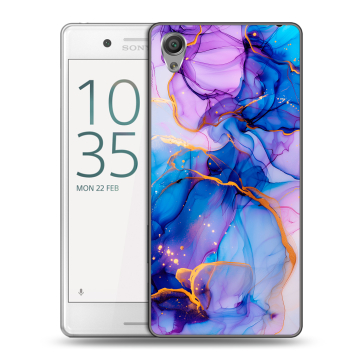 Пластиковый чехол на Sony Xperia X Performance с принтом синий мрамор Пластиковый чехол на Sony Xperia X Performance с принтом синий мрамор