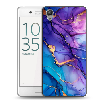 Пластиковый чехол на Sony Xperia X Performance с принтом синий мрамор Пластиковый чехол на Sony Xperia X Performance с принтом синий мрамор