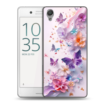 Пластиковый чехол на Sony Xperia X Performance с принтом цветы бабочки Пластиковый чехол на Sony Xperia X Performance с принтом цветы бабочки