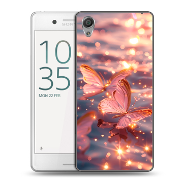 Пластиковый чехол на Sony Xperia X Performance с принтом бабочки розовые