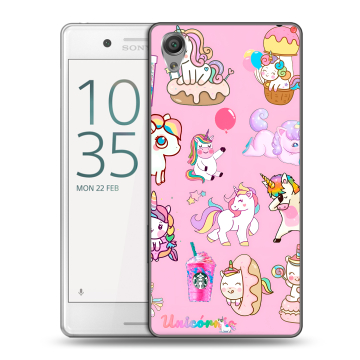 Пластиковый чехол на Sony Xperia X Performance с принтом розовые единороги Пластиковый чехол на Sony Xperia X Performance с принтом розовые единороги