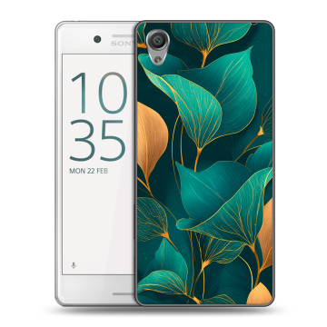 Пластиковый чехол на Sony Xperia X Performance с принтом Листья и золото