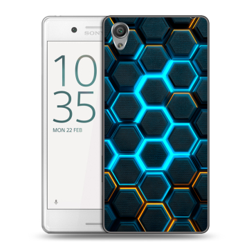 Пластиковый чехол на Sony Xperia X Performance с принтом Неоновые соты