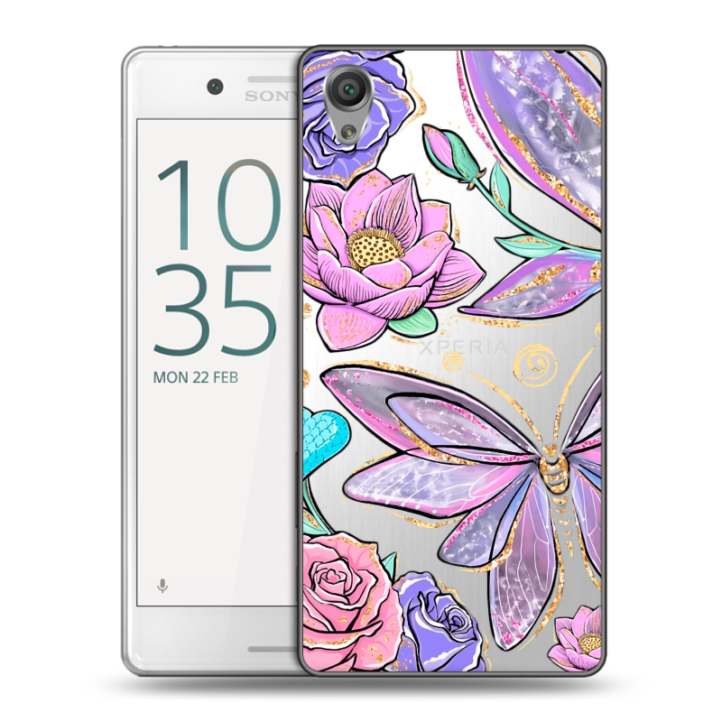 Пластиковый чехол на Sony Xperia X Performance с принтом Бабочки и цветы Пластиковый чехол на Sony Xperia X Performance с принтом Бабочки и цветы