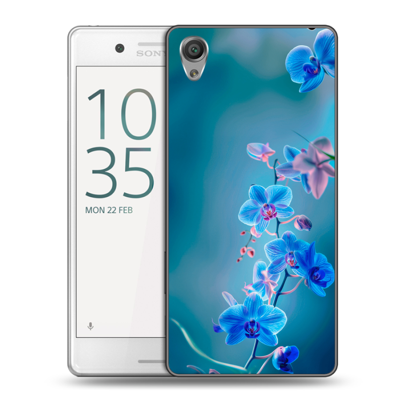 Пластиковый чехол на Sony Xperia X Performance с принтом Голубые цветы Пластиковый чехол на Sony Xperia X Performance с принтом Голубые цветы