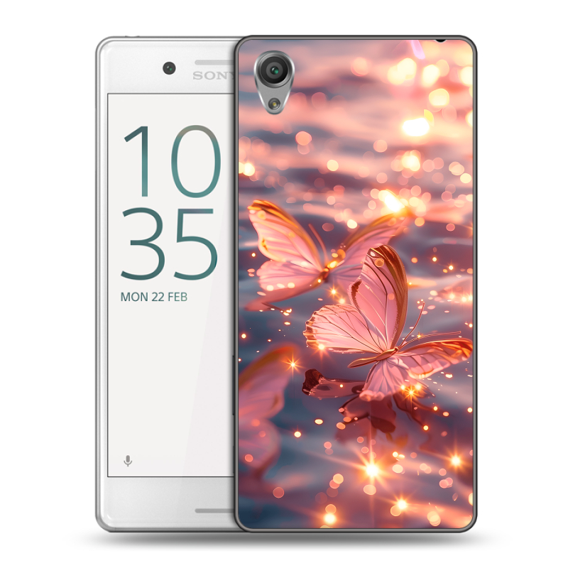 Пластиковый чехол на Sony Xperia X Performance с принтом бабочки розовые Пластиковый чехол на Sony Xperia X Performance с принтом бабочки розовые
