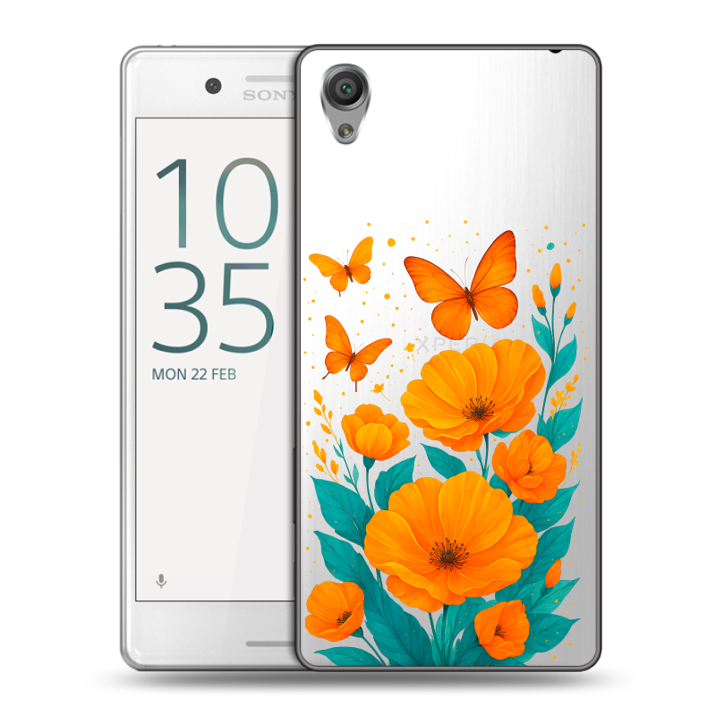 Пластиковый чехол на Sony Xperia X Performance с принтом цветы бабочки Пластиковый чехол на Sony Xperia X Performance с принтом цветы бабочки