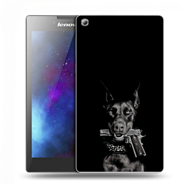 Силиконовый чехол на планшета Lenovo Tab 3 7 с принтом Доберман и пистолет Силиконовый чехол на планшета Lenovo Tab 3 7 с принтом Доберман и пистолет
