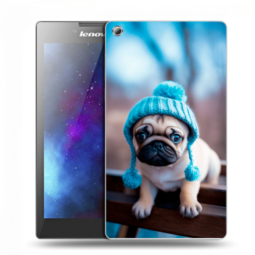 Силиконовый чехол на Lenovo Tab 3 7 с принтом Мопс в шапке