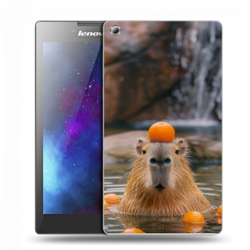 Силиконовый чехол на Lenovo Tab 3 7 с принтом Капибара с апельсином