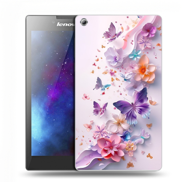 Силиконовый чехол на Lenovo Tab 3 7 с принтом цветы бабочки