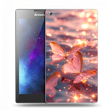Силиконовый чехол на Lenovo Tab 3 7 с принтом бабочки розовые