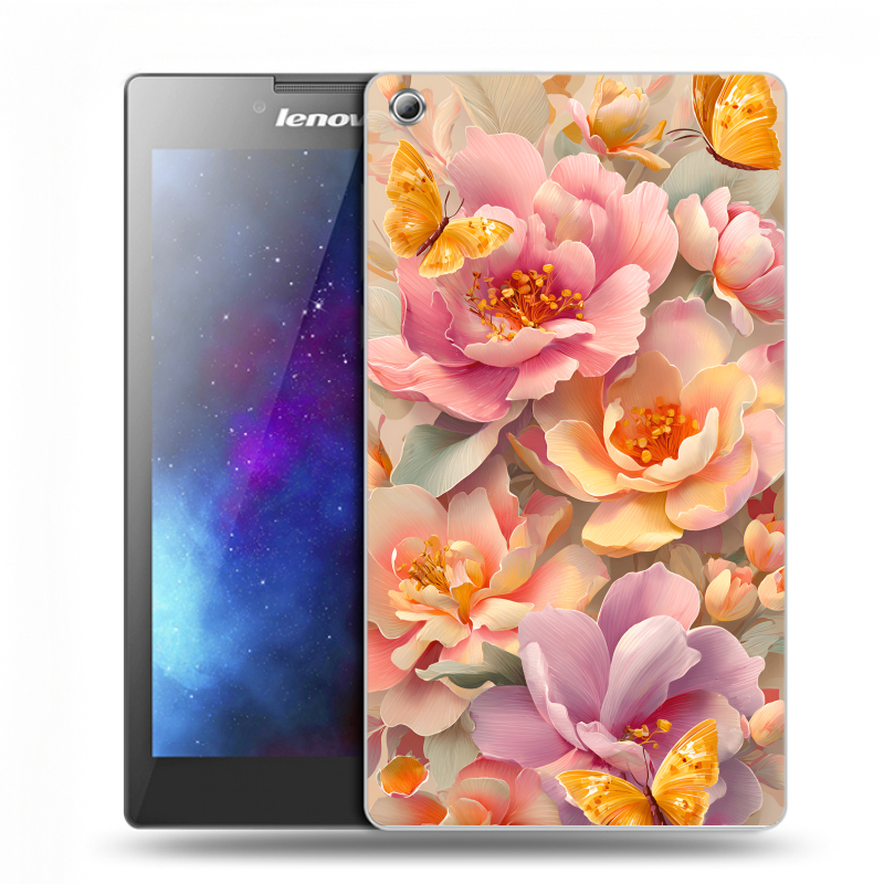 Силиконовый чехол на Lenovo Tab 3 7 с принтом Цветы и бабочки Силиконовый чехол на Lenovo Tab 3 7 с принтом Цветы и бабочки