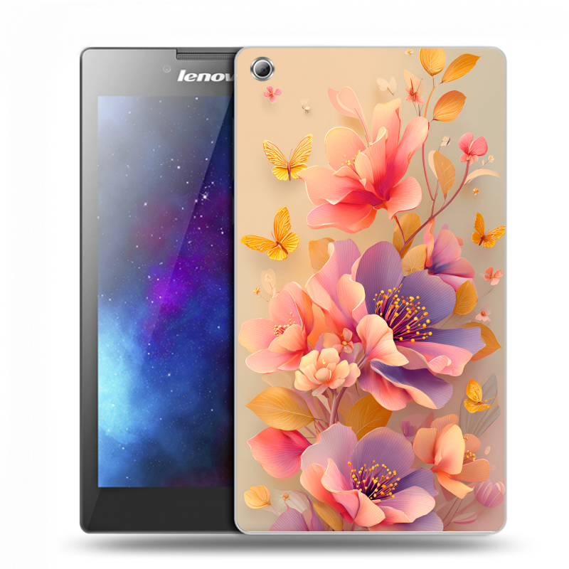 Силиконовый чехол на Lenovo Tab 3 7 с принтом Цветы и бабочки Силиконовый чехол на Lenovo Tab 3 7 с принтом Цветы и бабочки