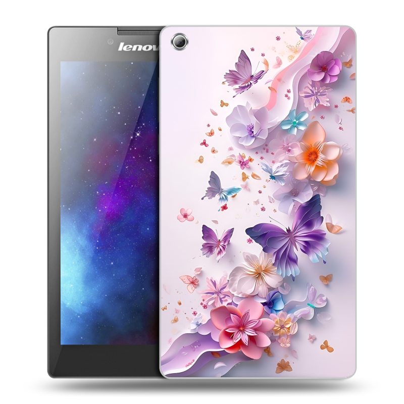 Силиконовый чехол на Lenovo Tab 3 8 с принтом цветы бабочки Силиконовый чехол на Lenovo Tab 3 8 с принтом цветы бабочки