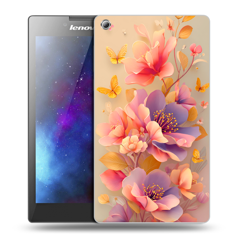Силиконовый чехол на Lenovo Tab 3 8 с принтом Цветы и бабочки Силиконовый чехол на Lenovo Tab 3 8 с принтом Цветы и бабочки