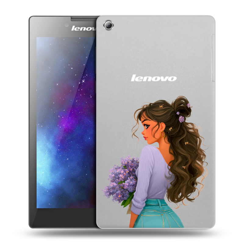 Силиконовый чехол на Lenovo Tab 3 8 с принтом девушка цветы Силиконовый чехол на Lenovo Tab 3 8 с принтом девушка цветы