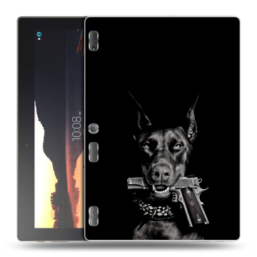 Силиконовый чехол на планшета Lenovo Tab 3 10 с принтом Доберман и пистолет Силиконовый чехол на планшета Lenovo Tab 3 10 с принтом Доберман и пистолет