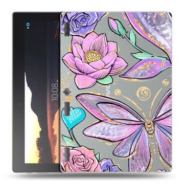 Силиконовый чехол на Lenovo Tab 3 10 с принтом Бабочки и цветы