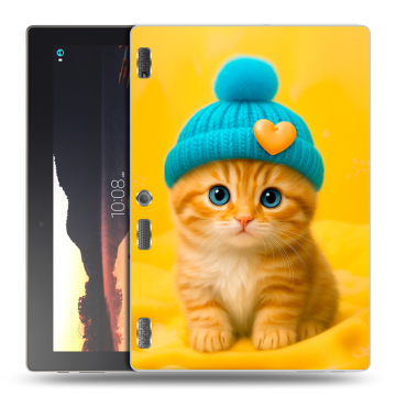 Силиконовый чехол на Lenovo Tab 3 10 с принтом Котенок в шапке Силиконовый чехол на Lenovo Tab 3 10 с принтом Котенок в шапке