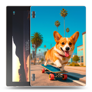 Силиконовый чехол на Lenovo Tab 3 10 с принтом Корги на скейте