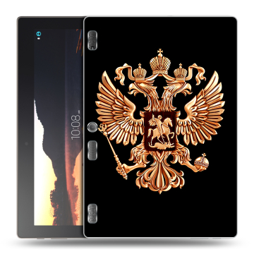 Силиконовый чехол на Lenovo Tab 3 10 с принтом Герб России золотой
