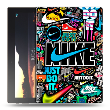 Силиконовый чехол на Lenovo Tab 3 10 с принтом найк nike черный