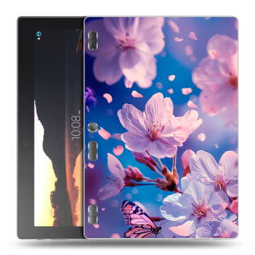 Силиконовый чехол на Lenovo Tab 3 10 с принтом цветы бабочки