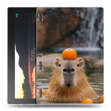 Силиконовый чехол на Lenovo Tab 3 10 с принтом Капибара с апельсином Силиконовый чехол на Lenovo Tab 3 10 с принтом Капибара с апельсином