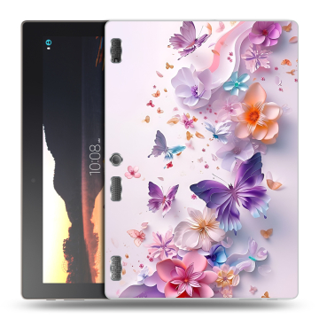 Силиконовый чехол на Lenovo Tab 3 10 с принтом цветы бабочки