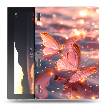 Силиконовый чехол на Lenovo Tab 3 10 с принтом бабочки розовые