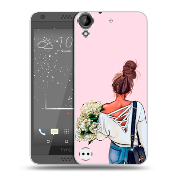 Пластиковый чехол на HTC Desire 530 с принтом Девушка и букет Пластиковый чехол на HTC Desire 530 с принтом Девушка и букет
