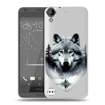 Пластиковый чехол на HTC Desire 530 с принтом Волк в лесу Пластиковый чехол на HTC Desire 530 с принтом Волк в лесу