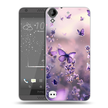 Пластиковый чехол на HTC Desire 530 с принтом бабочки и лаванда