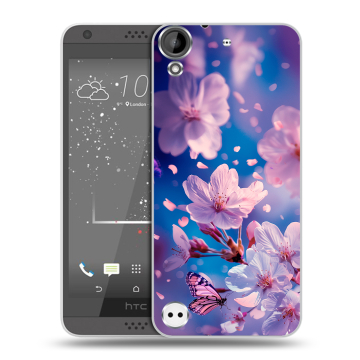 Пластиковый чехол на HTC Desire 530 с принтом цветы бабочки Пластиковый чехол на HTC Desire 530 с принтом цветы бабочки