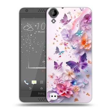 Пластиковый чехол на HTC Desire 530 с принтом цветы бабочки Пластиковый чехол на HTC Desire 530 с принтом цветы бабочки