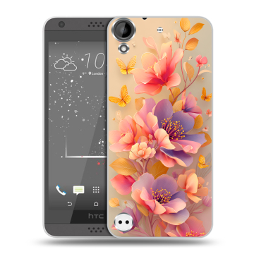 Пластиковый чехол на HTC Desire 530 с принтом Цветы и бабочки