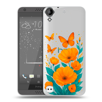 Пластиковый чехол на HTC Desire 530 с принтом цветы бабочки