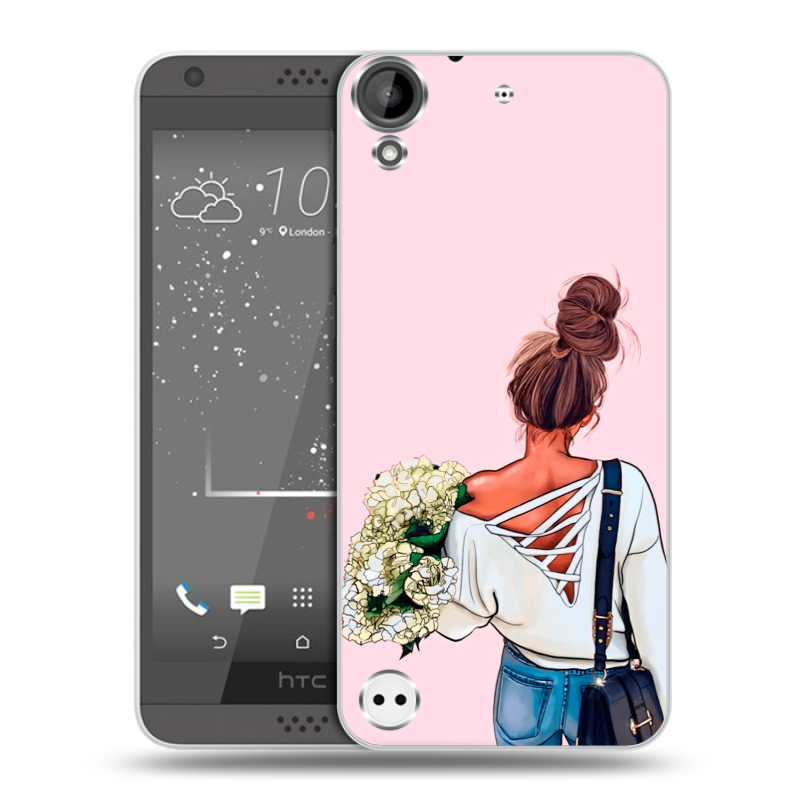 Пластиковый чехол на HTC Desire 530 с принтом Девушка и букет Пластиковый чехол на HTC Desire 530 с принтом Девушка и букет
