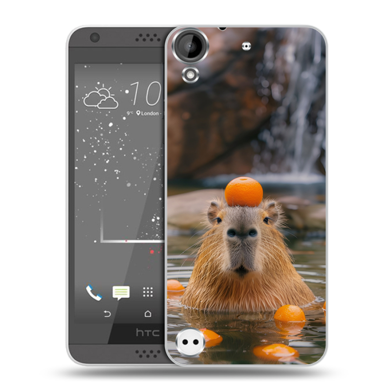 Пластиковый чехол на HTC Desire 530 с принтом Капибара с апельсином Пластиковый чехол на HTC Desire 530 с принтом Капибара с апельсином