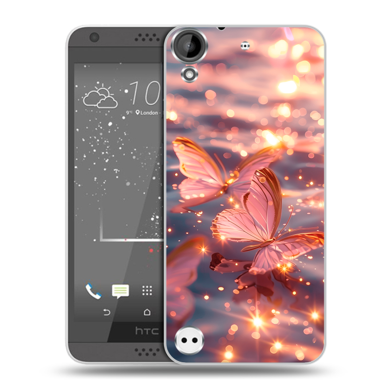 Пластиковый чехол на HTC Desire 530 с принтом бабочки розовые Пластиковый чехол на HTC Desire 530 с принтом бабочки розовые