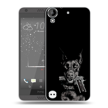 Пластиковый чехол на HTC Desire 630 с принтом Доберман и пистолет