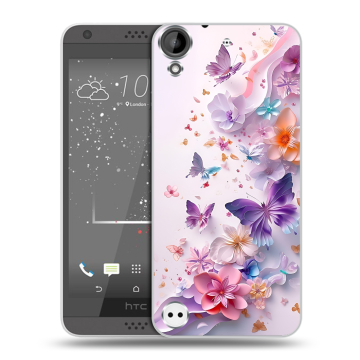Пластиковый чехол на HTC Desire 630 с принтом цветы бабочки